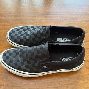 Vans Men's Black and Gray Checkered Slip-On Sneakers Sz. 9.5